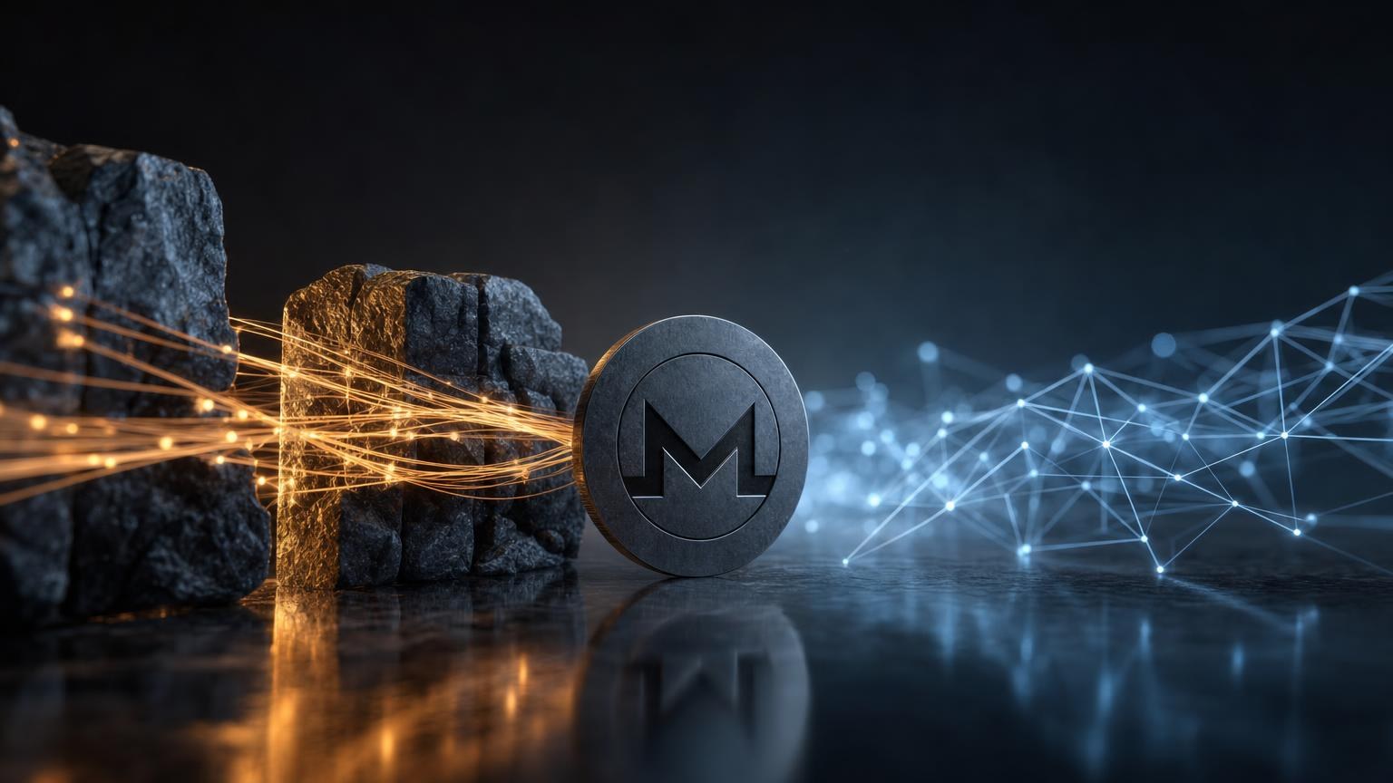 A Monero transaction moving between a private wallet and a cryptocurrency exchange, with on-chain privacy and service records shown separately